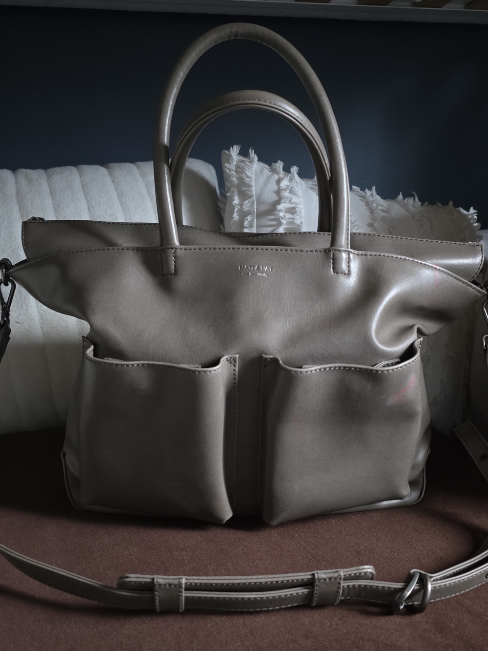 Matt & Nat Taupe Vegan Leather Tote with Front Pockets